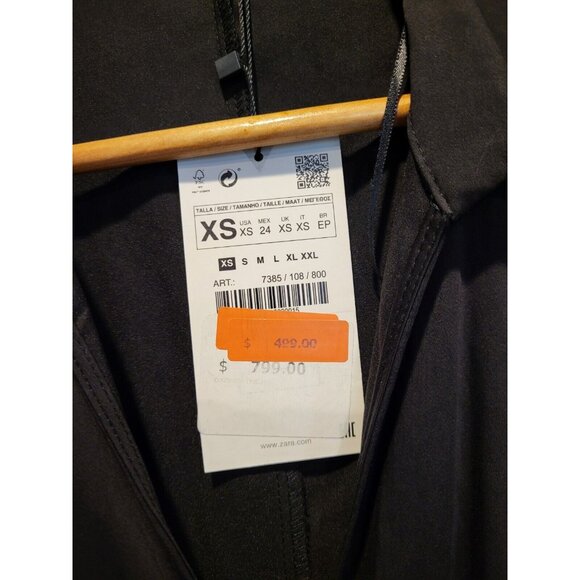 New Zara Black Short Sleeve Pleated Wrap Dress XS Dark Academia  Fairygrunge - Picture 9 of 9